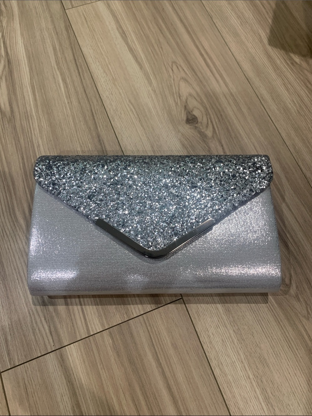 Silver Glitter Envelope Clutch